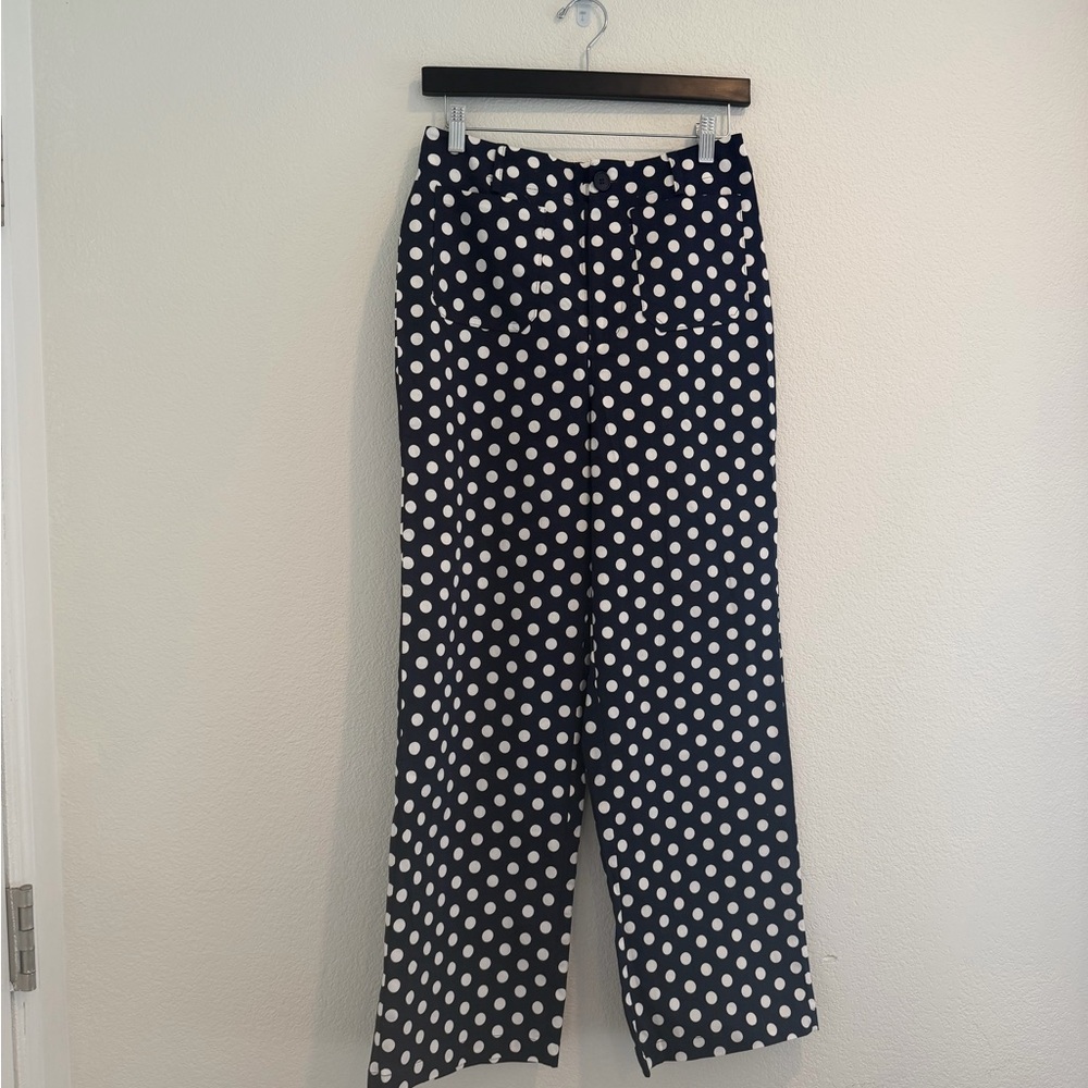 NWT Lulus - Navy Poka Dot High-Rise Straightleg Pants - Size M - Navy and White